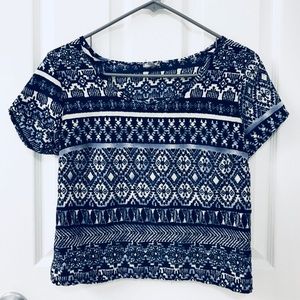 Blue and White Crop Top with Cutouts